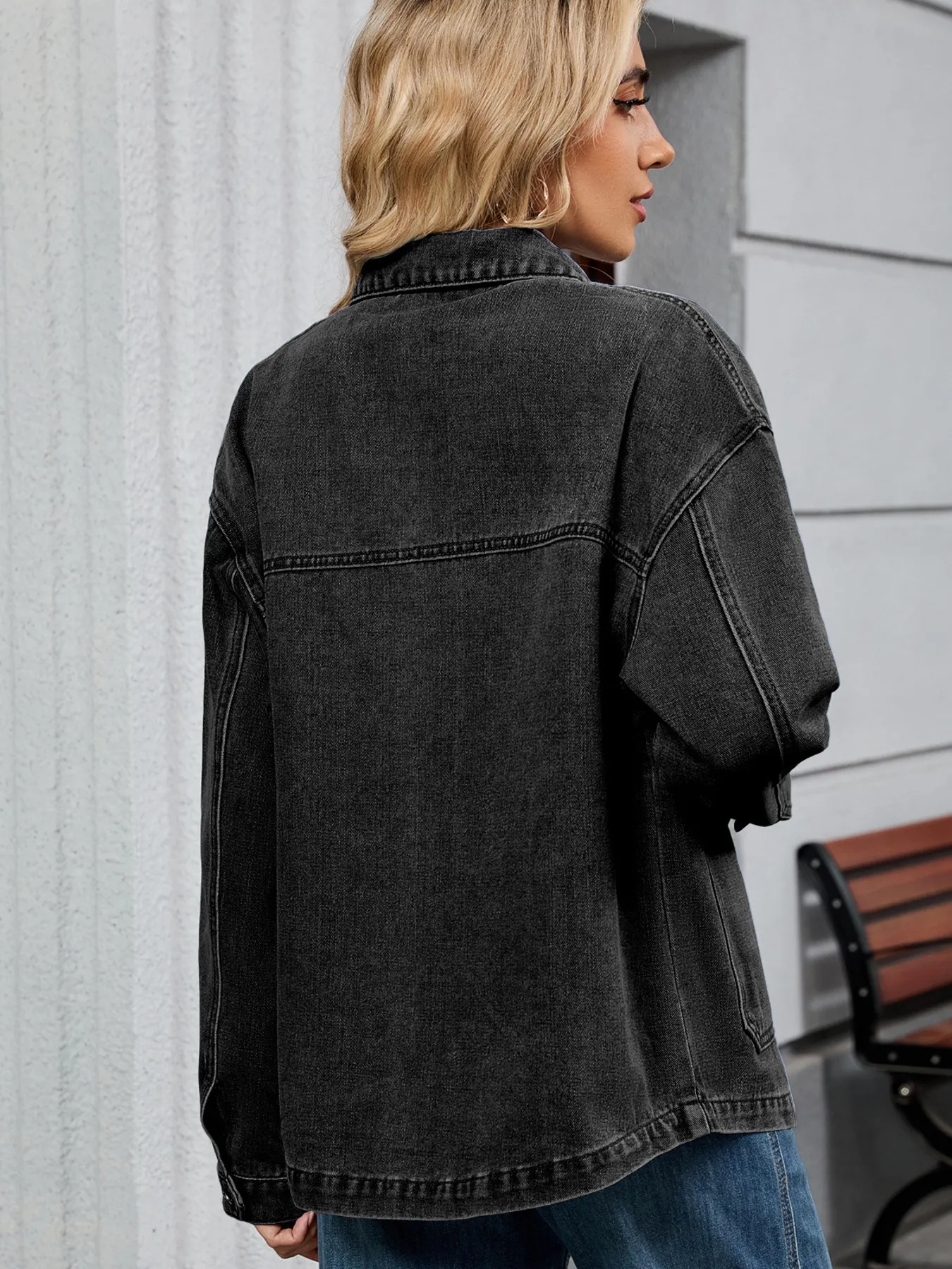 Washed Oversized Button Down Denim Jacket - Image 2