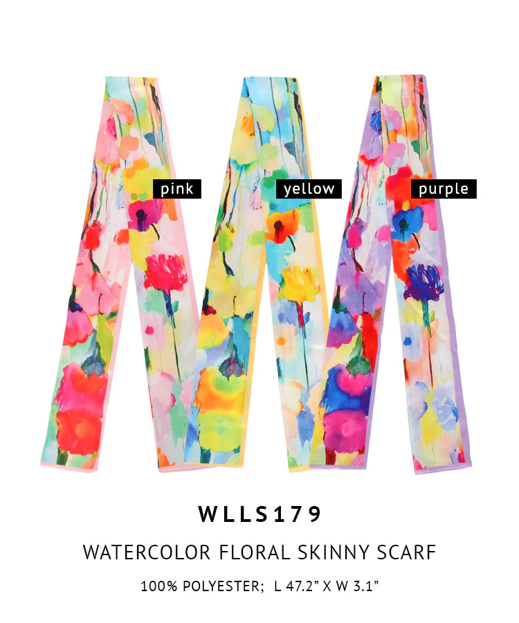 Watercolor Floral Skinny Scarf - Image 7