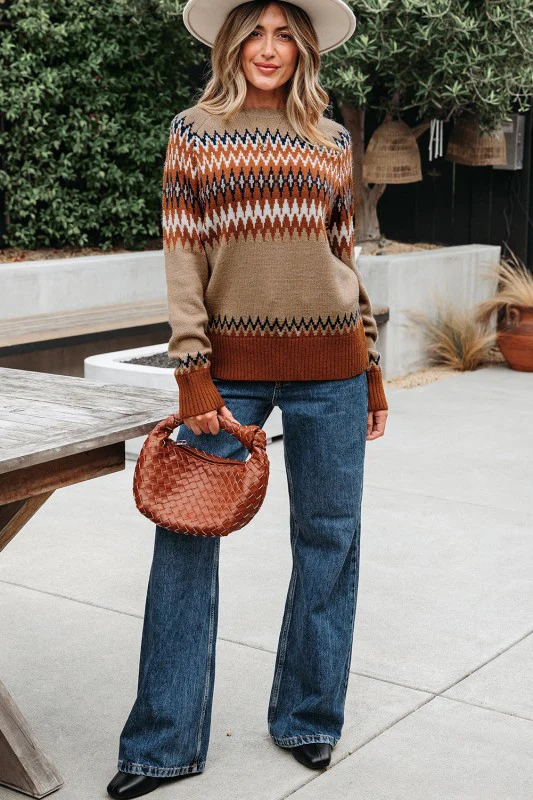 Western Aztec Geometric Colorblock Crewneck Sweate - Image 5