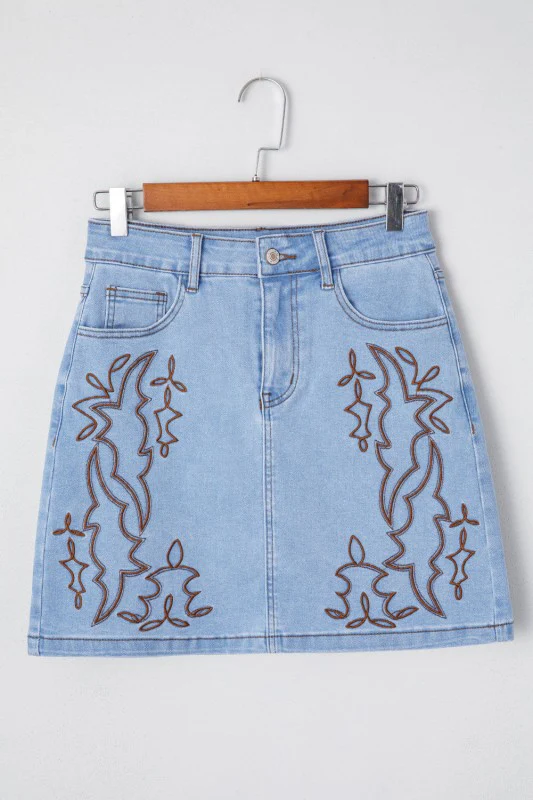 Western Embroidered Denim Mini Skirt - Image 3
