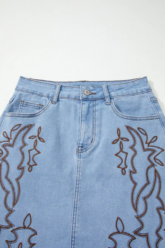 Western Embroidered Denim Mini Skirt - Image 5