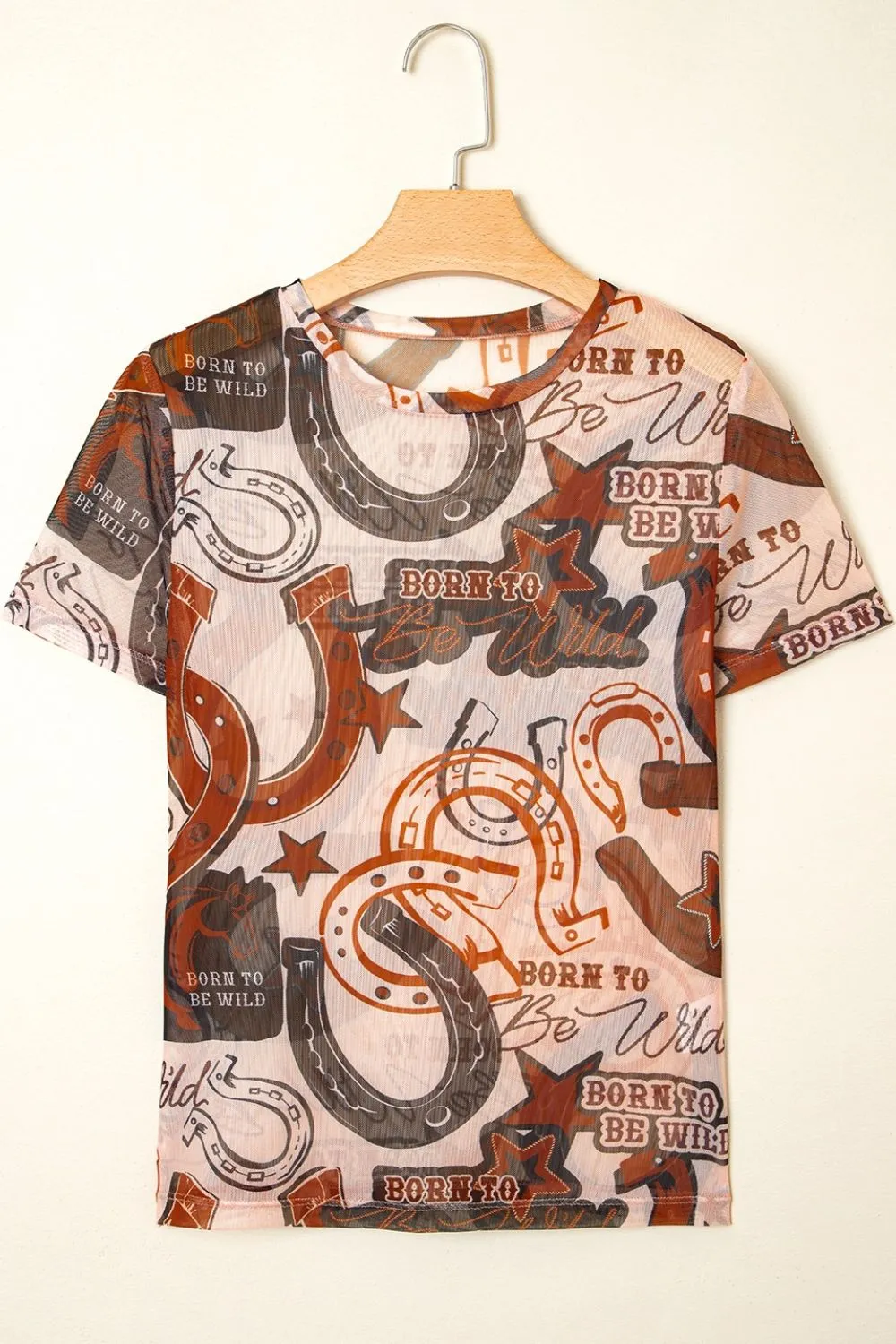 Western Horseshoe Printed Mesh Short Sleeve T Shirt - Image 4