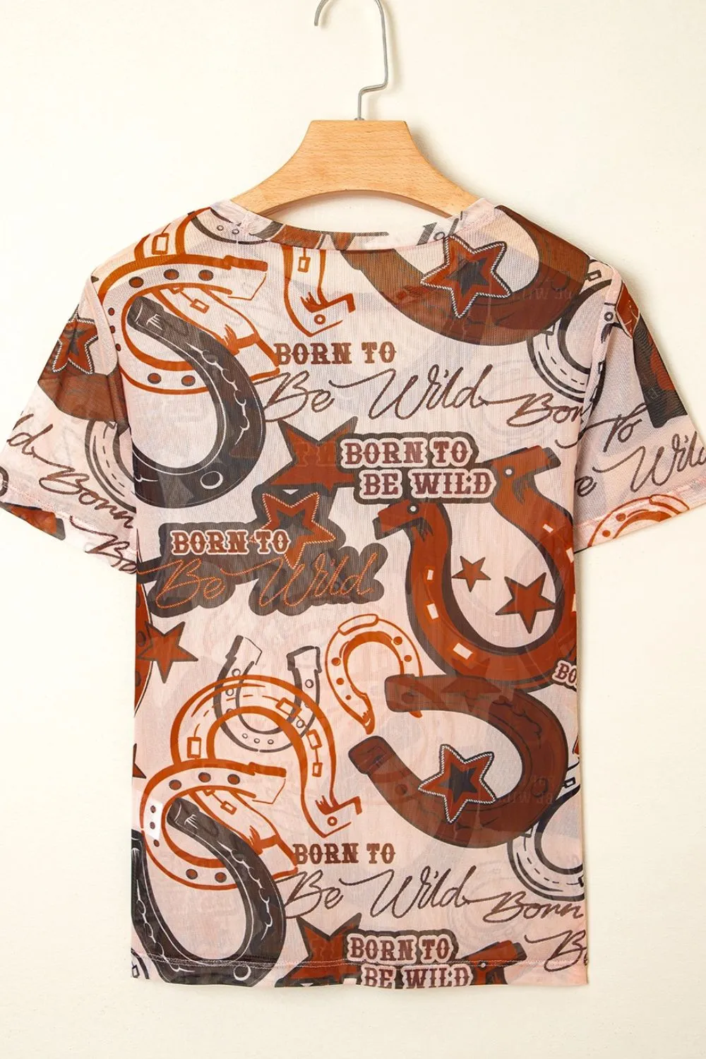 Western Horseshoe Printed Mesh Short Sleeve T Shirt - Image 5
