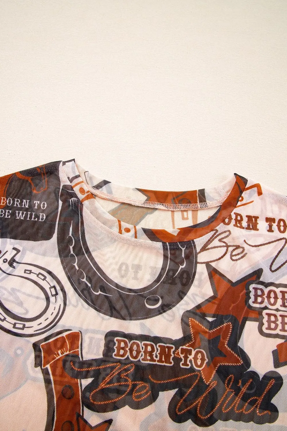 Western Horseshoe Printed Mesh Short Sleeve T Shirt - Image 6