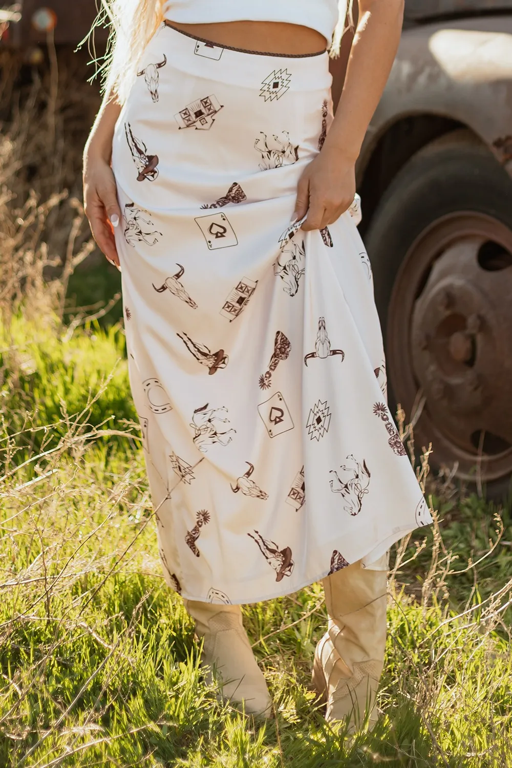 Western Print Satin Long Skirt - Image 3