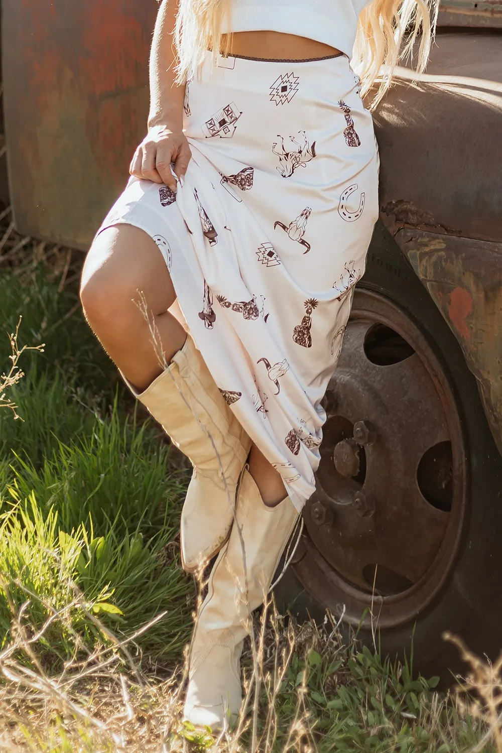 Western Print Satin Long Skirt - Image 4