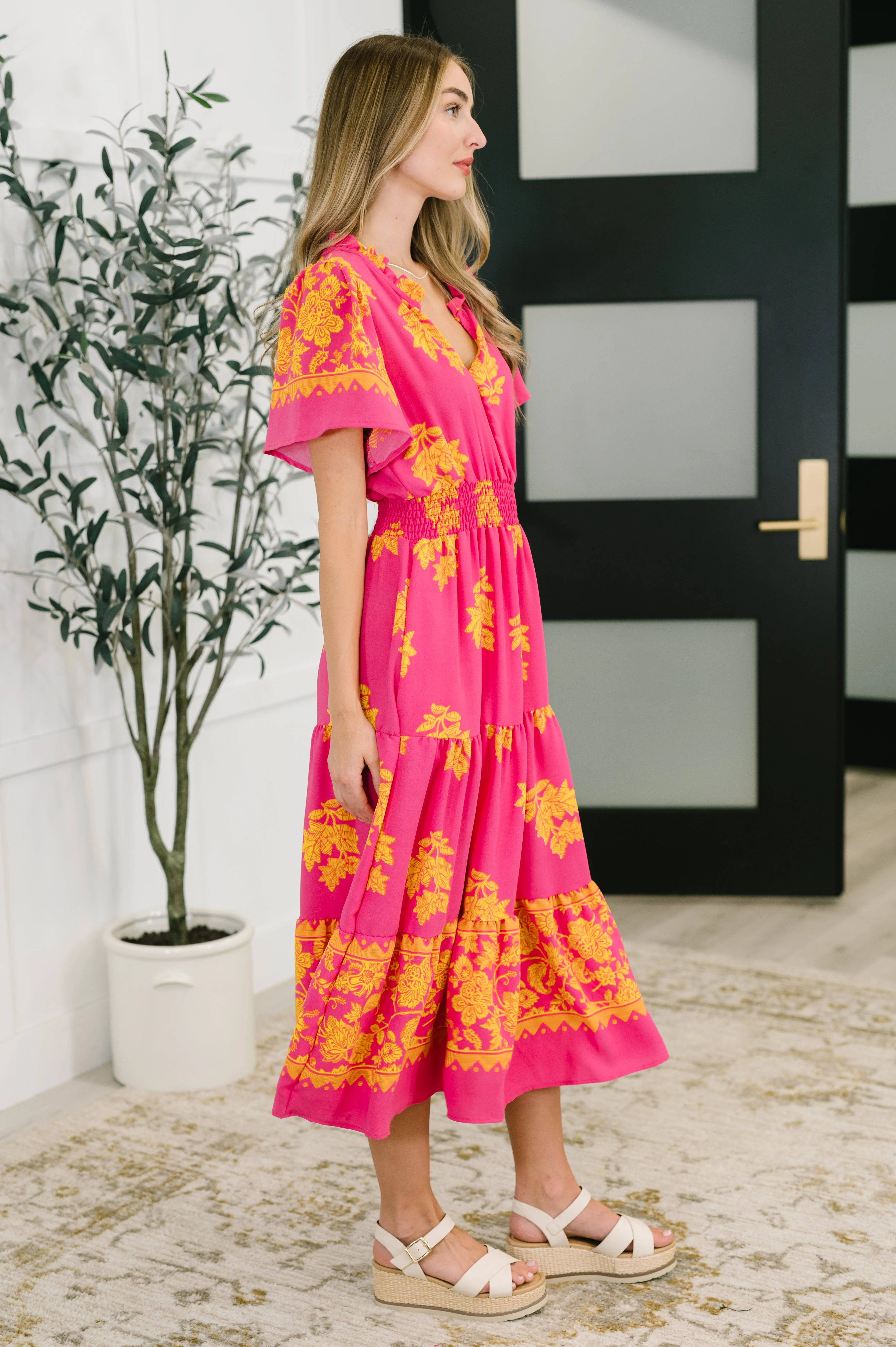 Whispering Willow V-Neck Dress in Fuchsia - Image 4