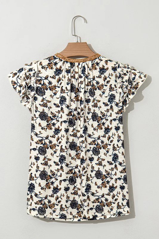 White Floral Frilly Blouse with Lace Up - Image 10