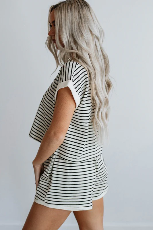 White Stripe Contrast Edge Tee and Shorts Set - Image 6