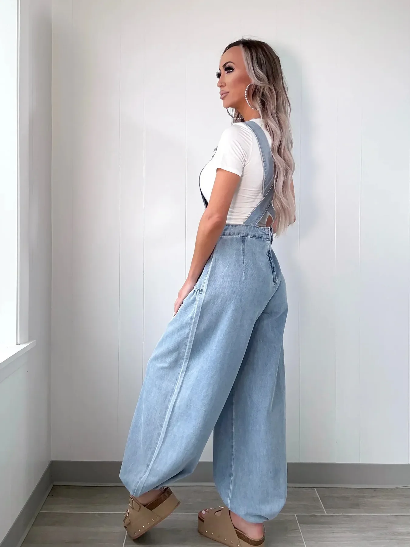 Wide Leg Denim Overalls - Image 5