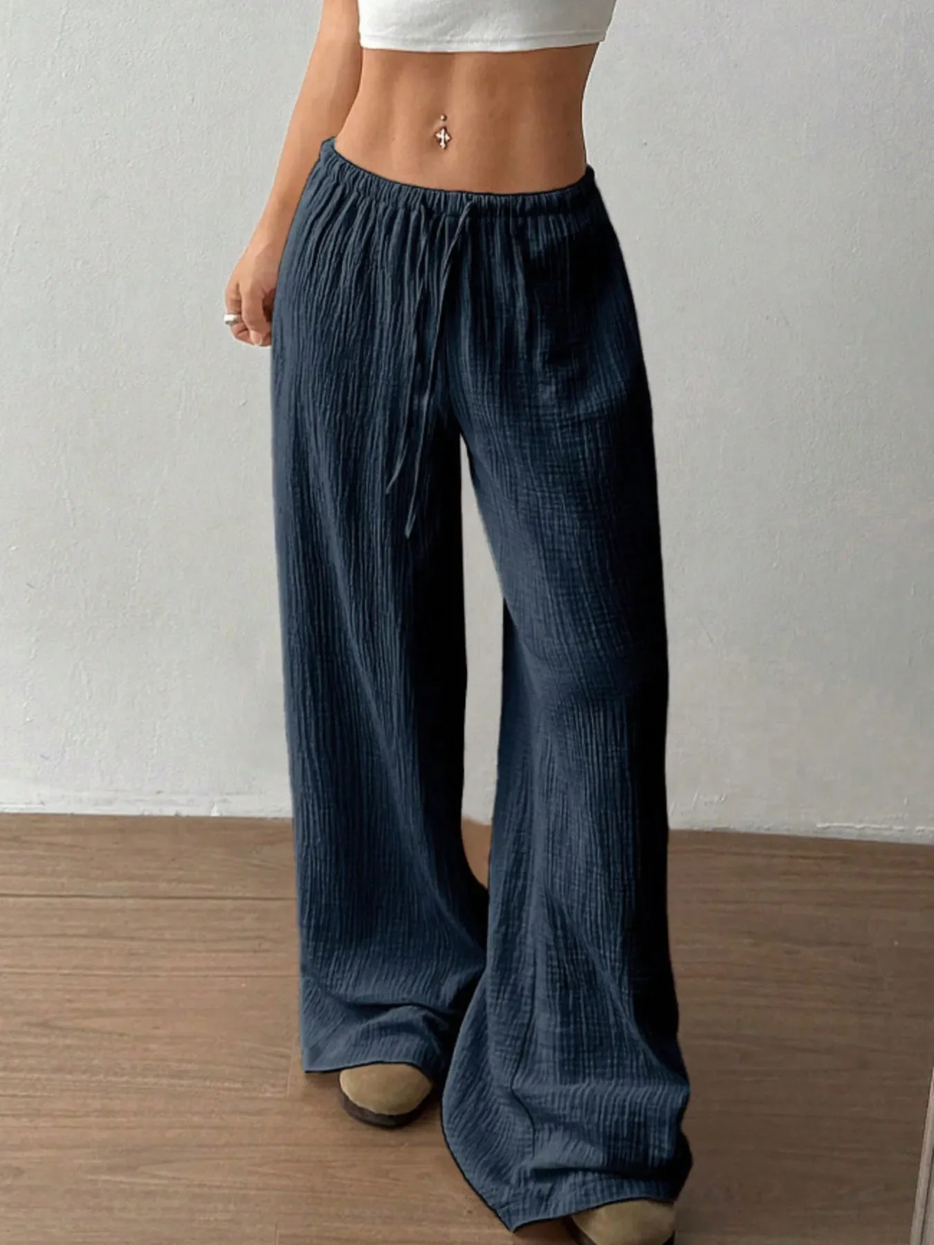 Wide Leg Drawstring Casual Pants - Image 16