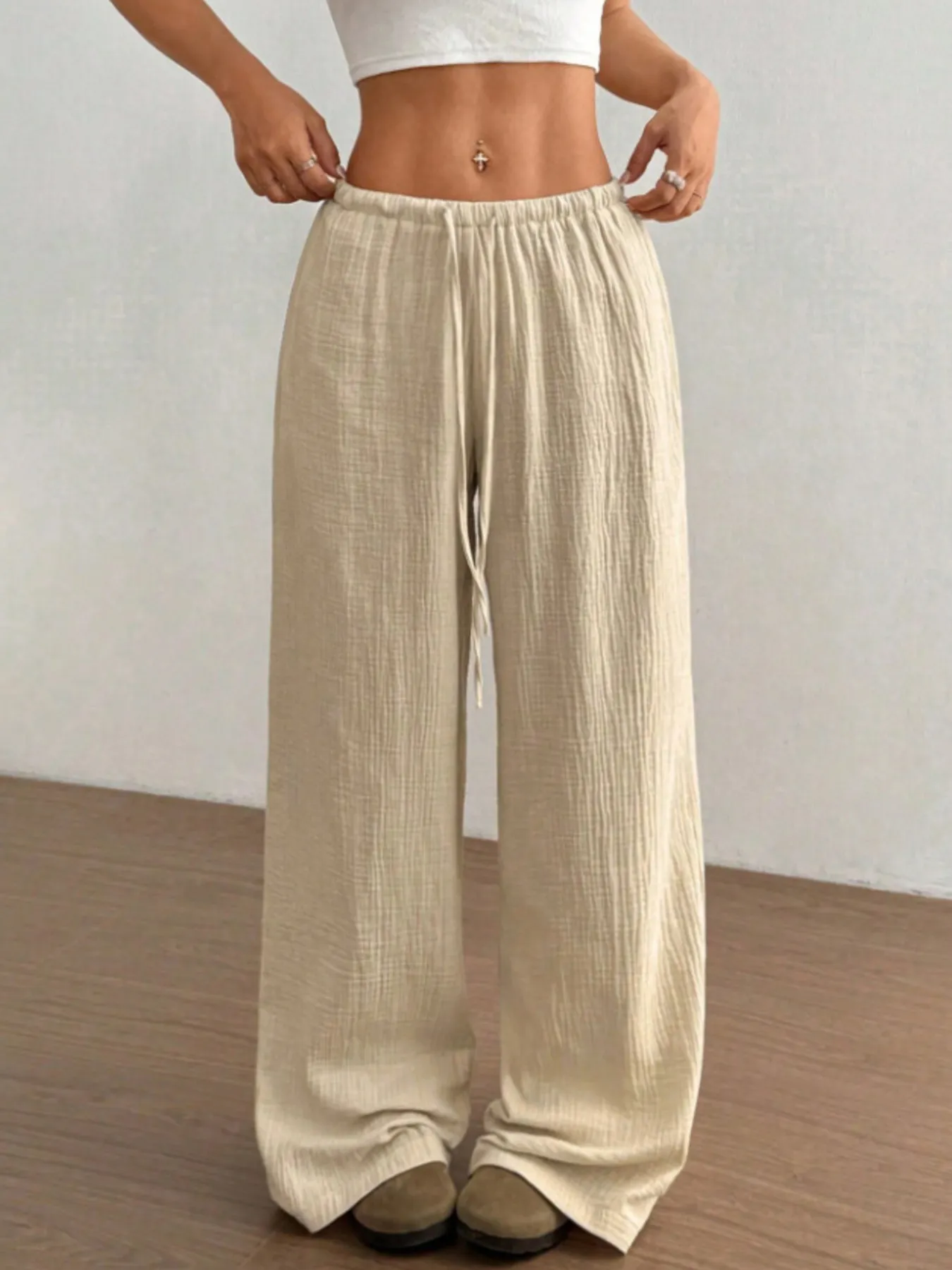 Wide Leg Drawstring Casual Pants - Image 6