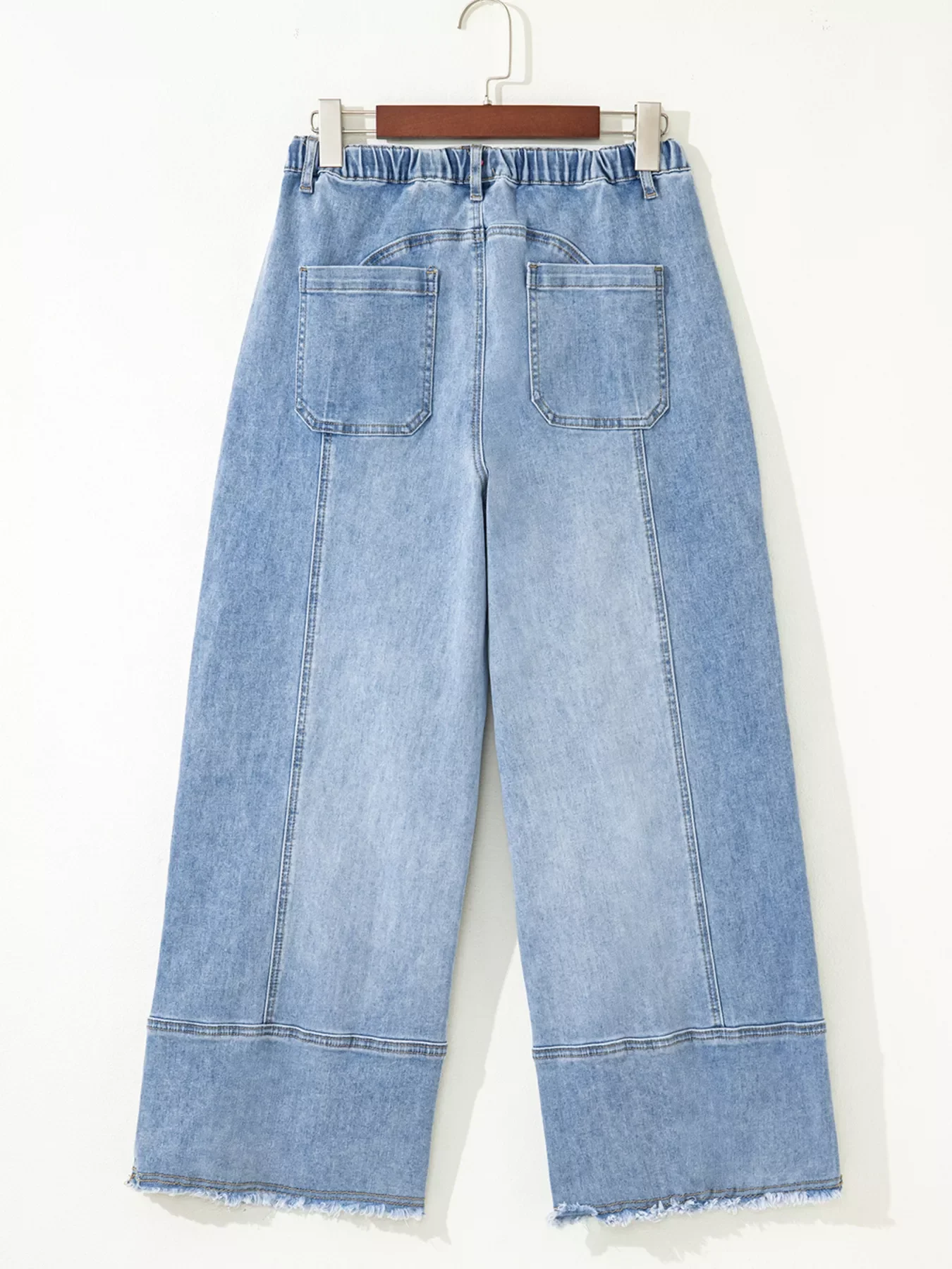 Wide Leg Drawstring Raw Hem Jeans - Image 5