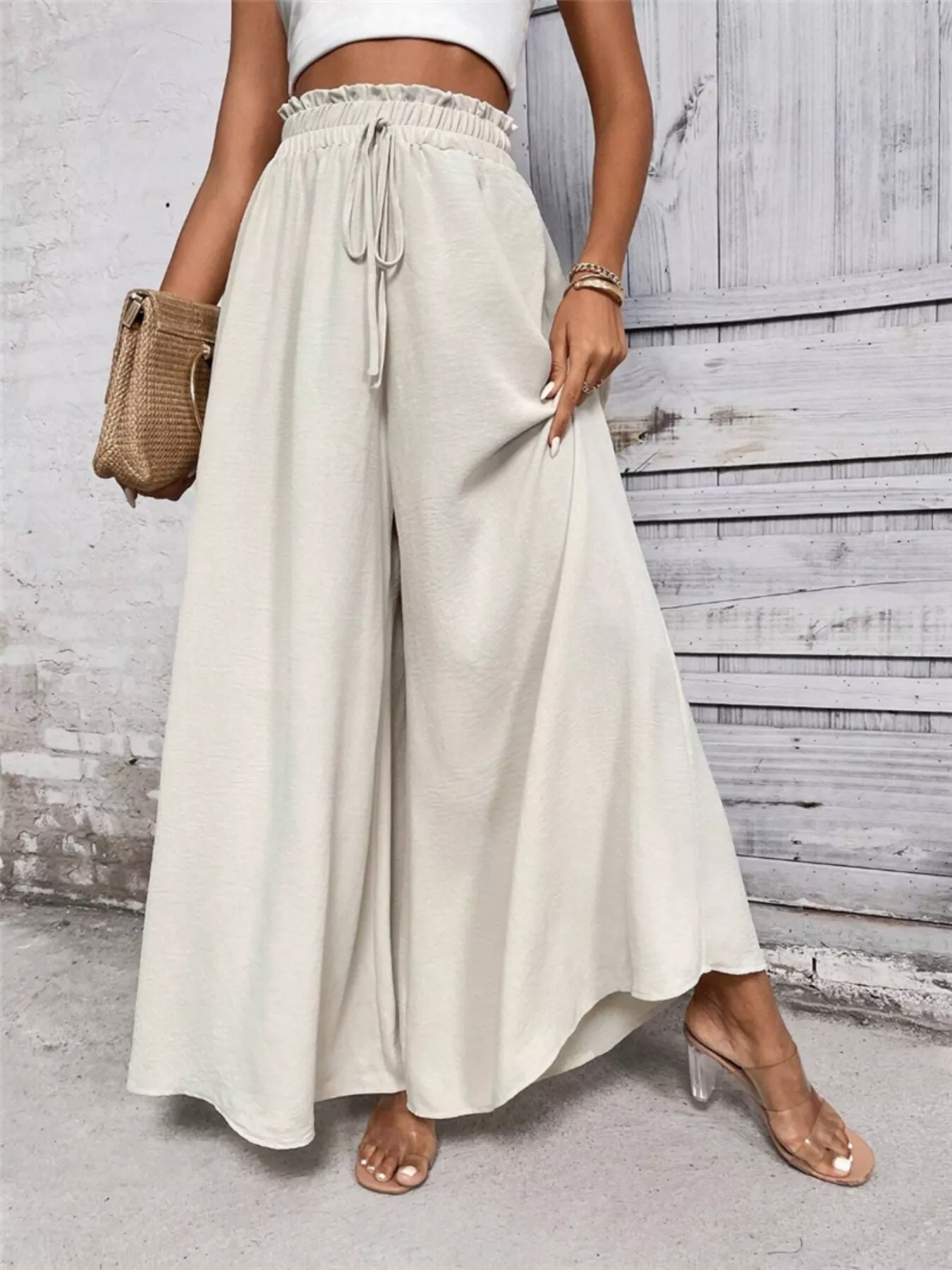 Wide Leg Drawstring Waist Casual Pants - Image 2