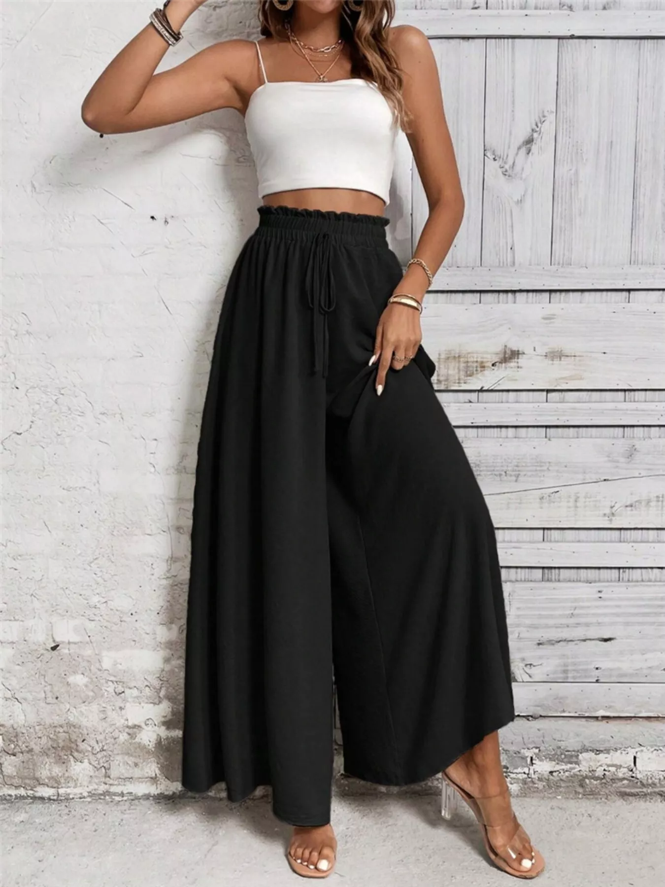 Wide Leg Drawstring Waist Casual Pants - Image 9