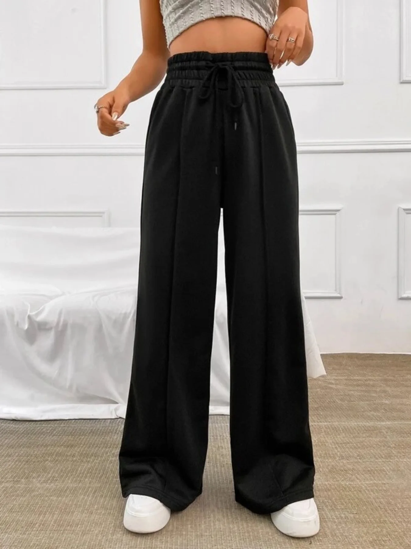Wide Leg Drawstring Waist Pants - Image 4