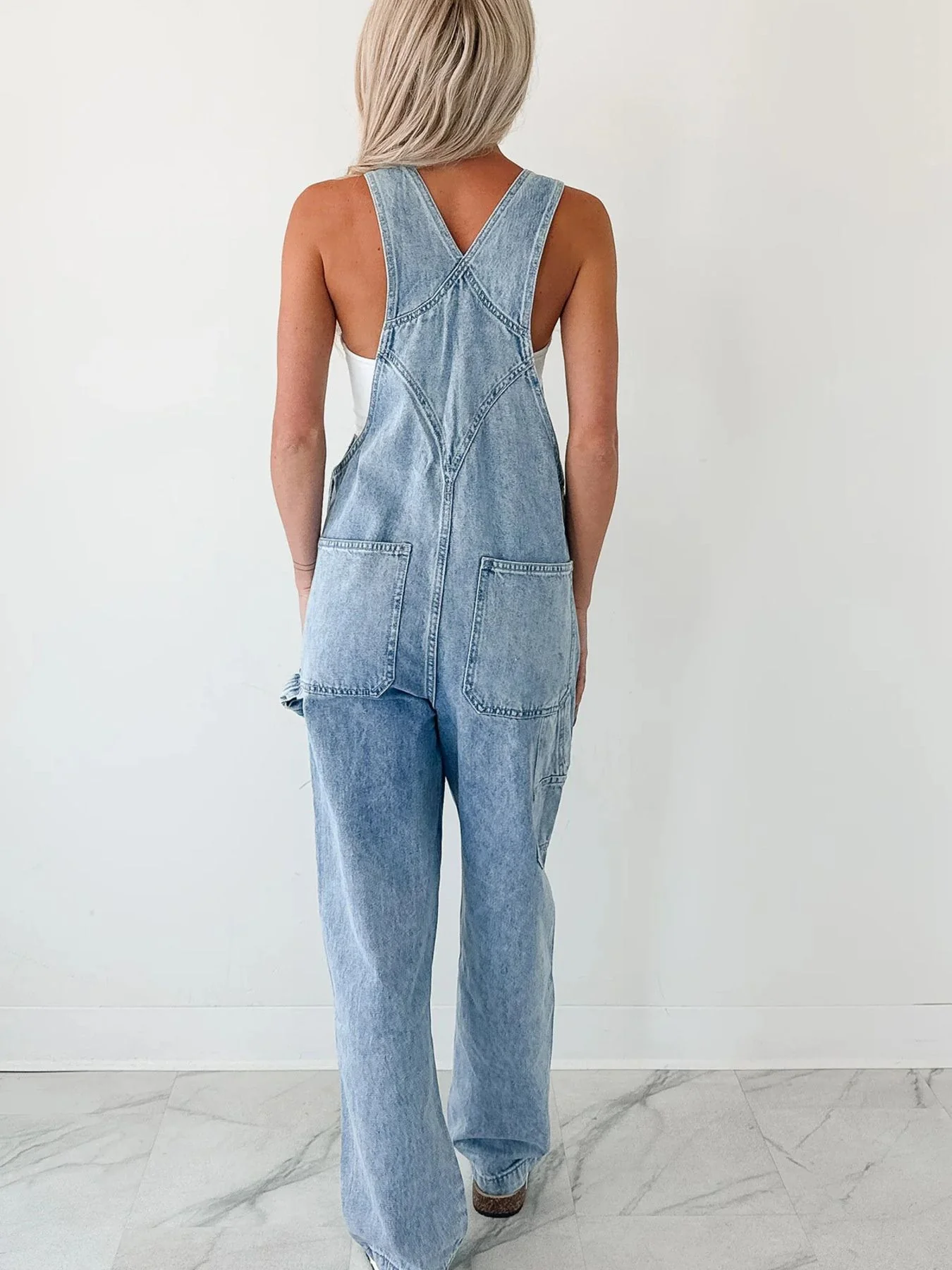 Wide Strap Relaxed Fit Denim Overalls - Image 3
