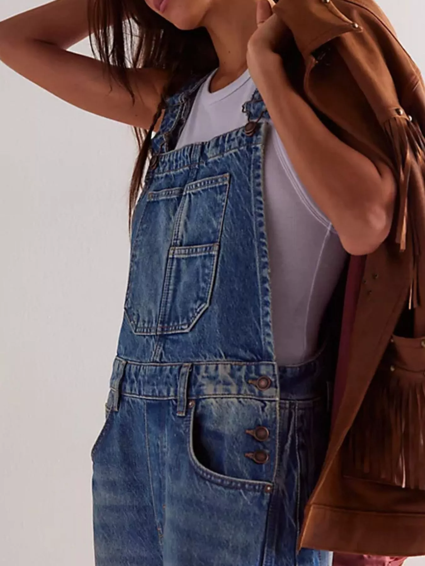 Wide Strap Wide Leg Denim Overalls - Image 5