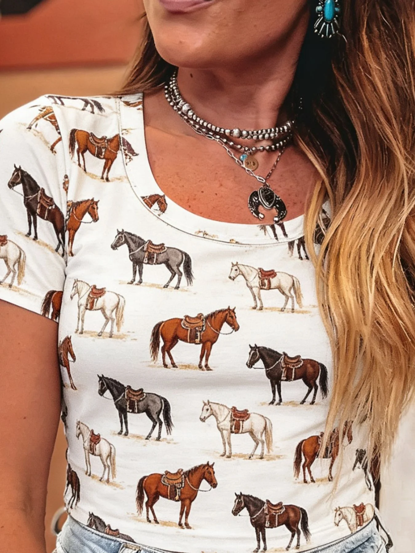 Wild West Horse Print Short Sleeve T-Shirt - Image 3