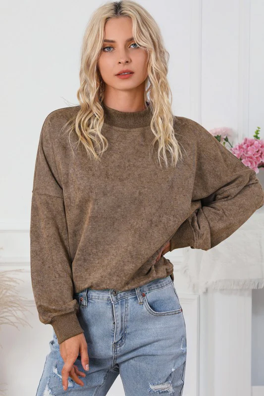 Women Drop Shoulder Crew Neck Pullover Sweatshirt - Image 2