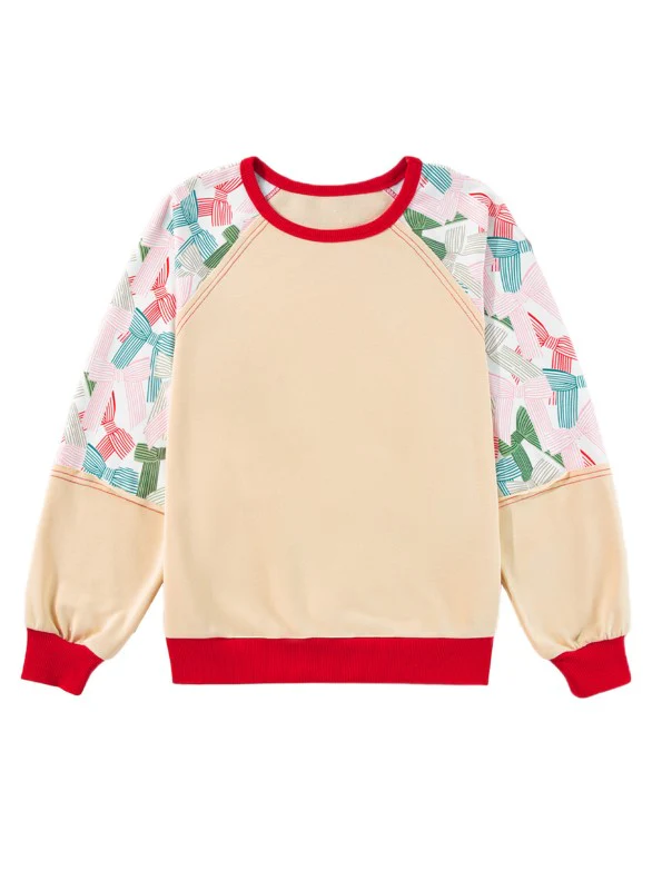 Women Printed Patchwork Raglan Sleeve Sweatshirts - Image 6