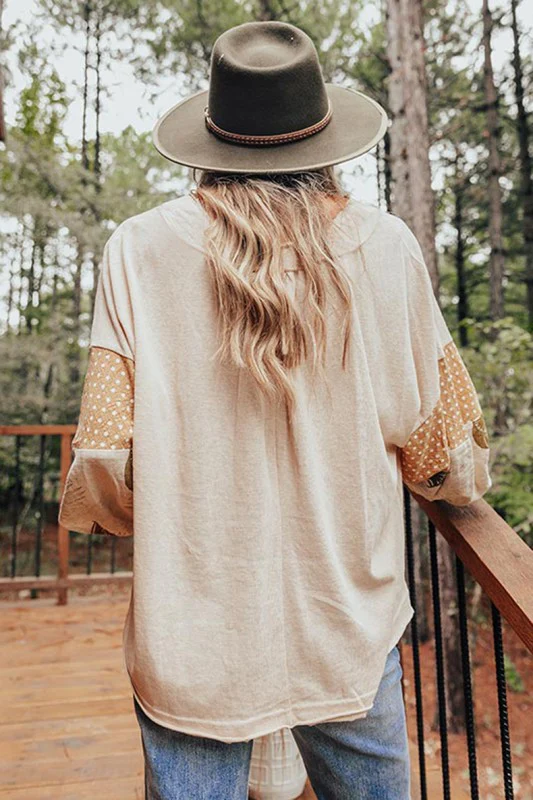 Women Puff Sleeve Patchwork V Neck Sweatshirts - Image 11