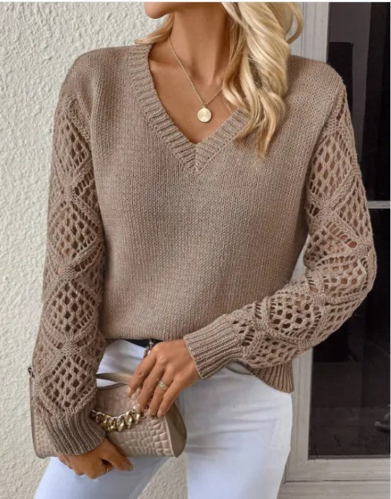 Women's  Long Sleeve Hollow Knitted Sweater - Image 4