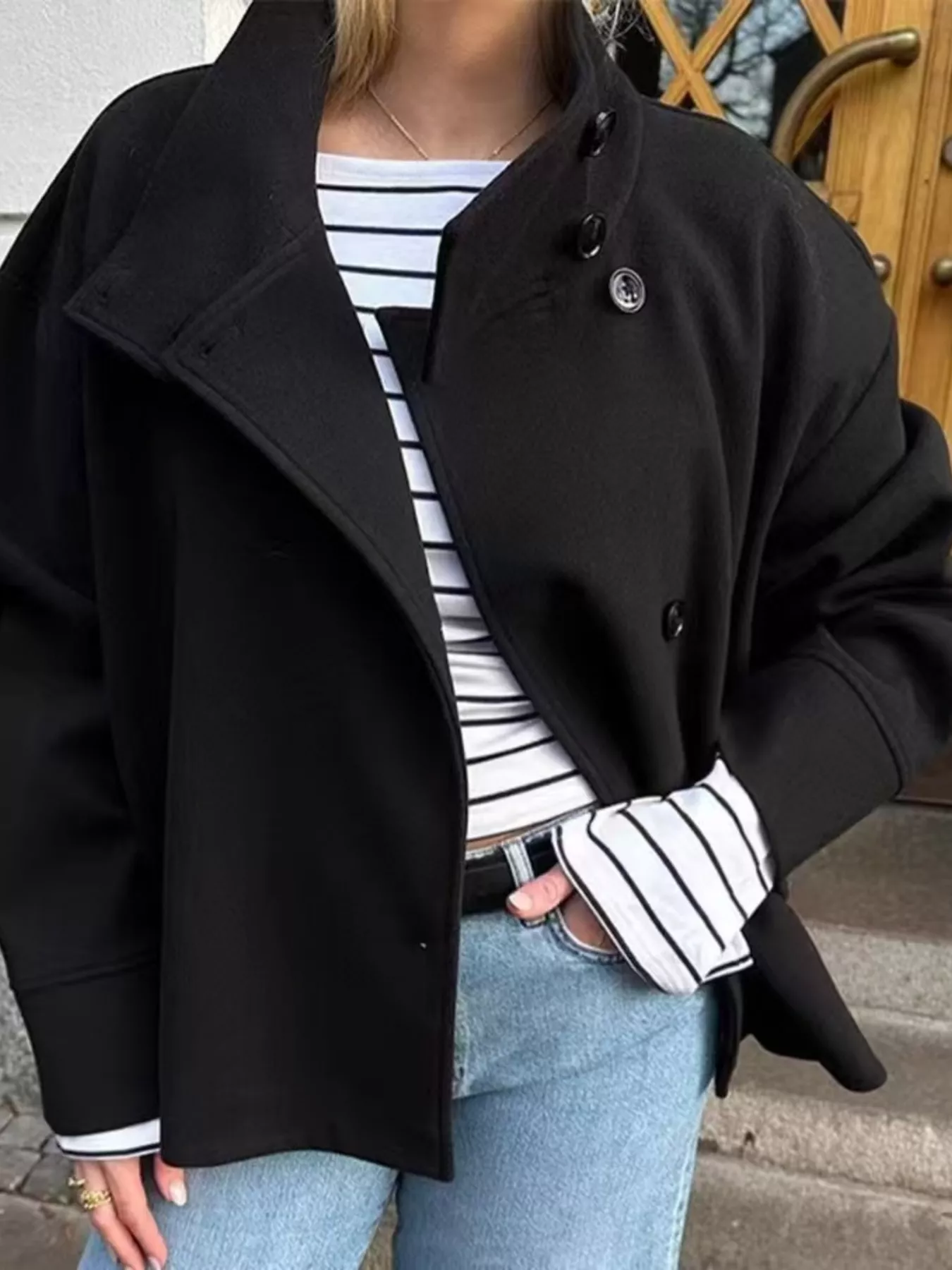 Wool Blend Long Sleeve Outerwear - Image 4