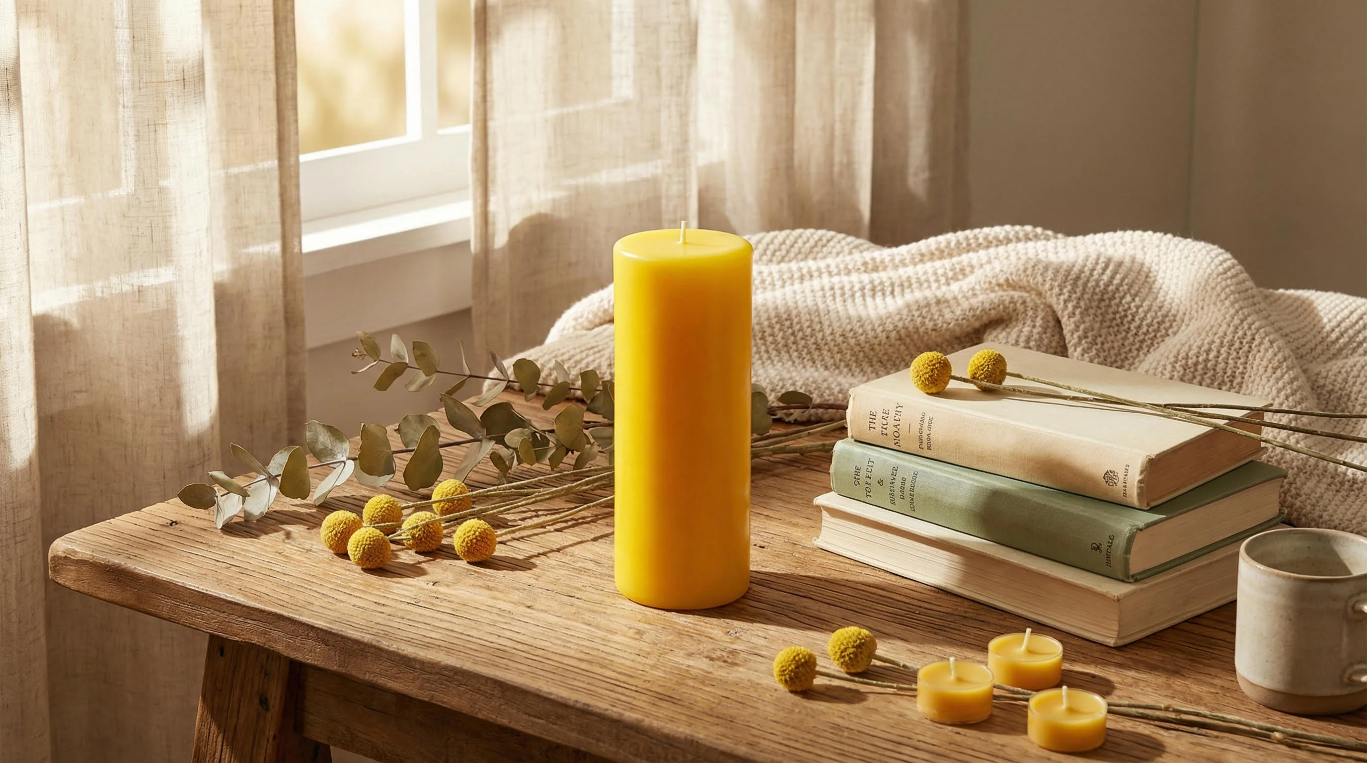 Yellow Pillar Candle. Pack of 4