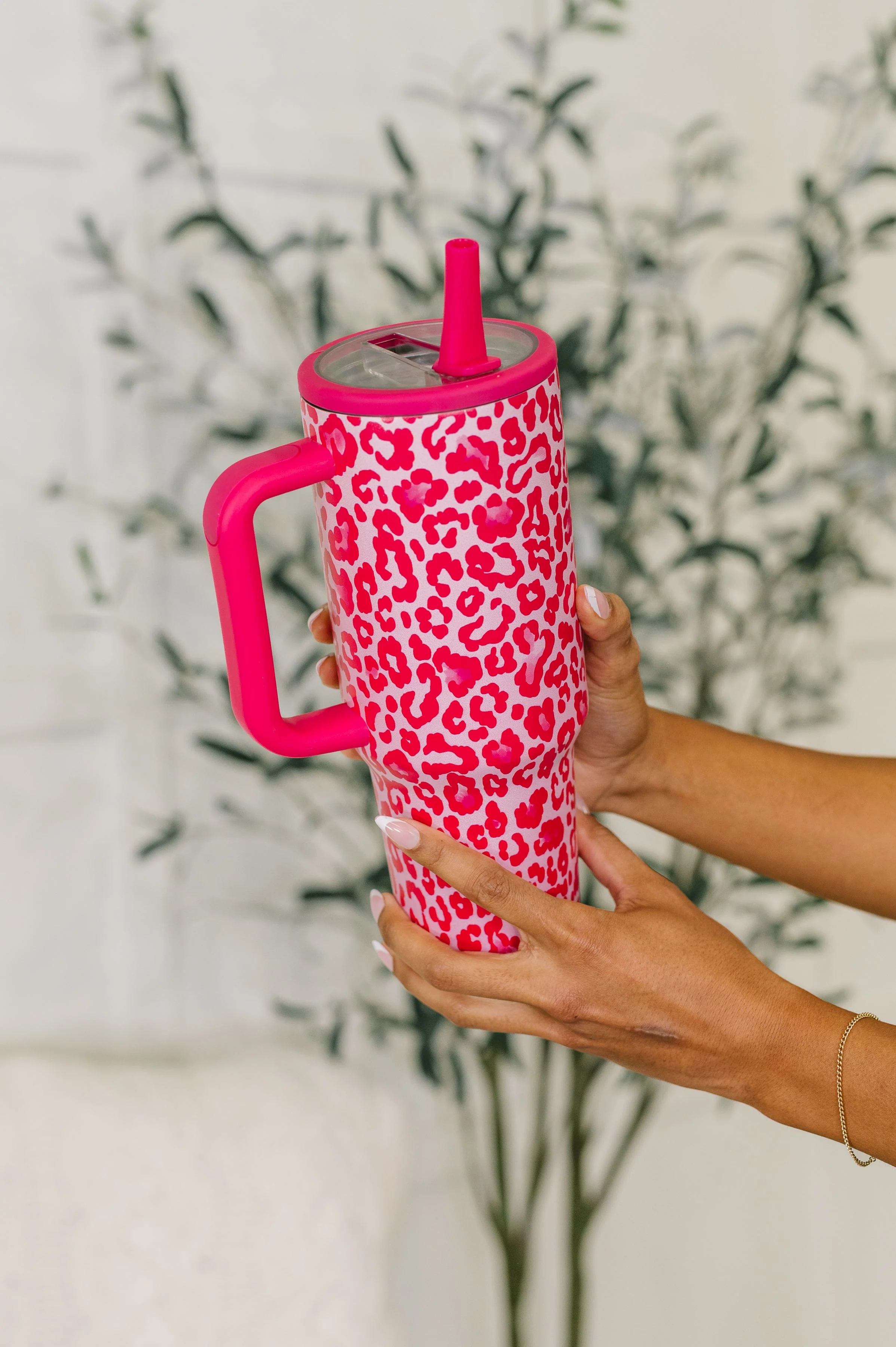 Yes, Girl, Yes Leopard Print Tumbler in Hot Pink - Image 2