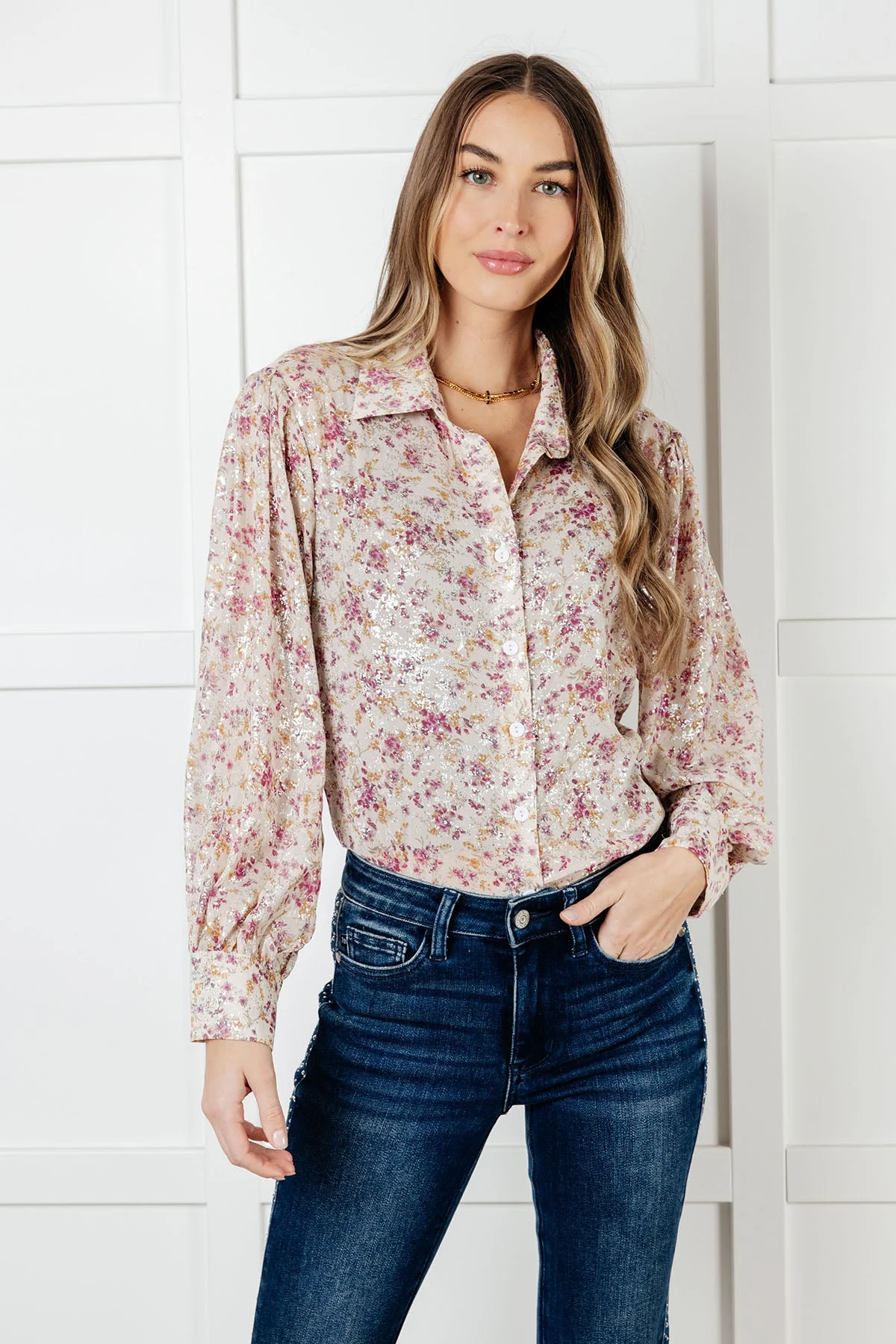 You and I Connect Floral Button Up Blouse - Image 6