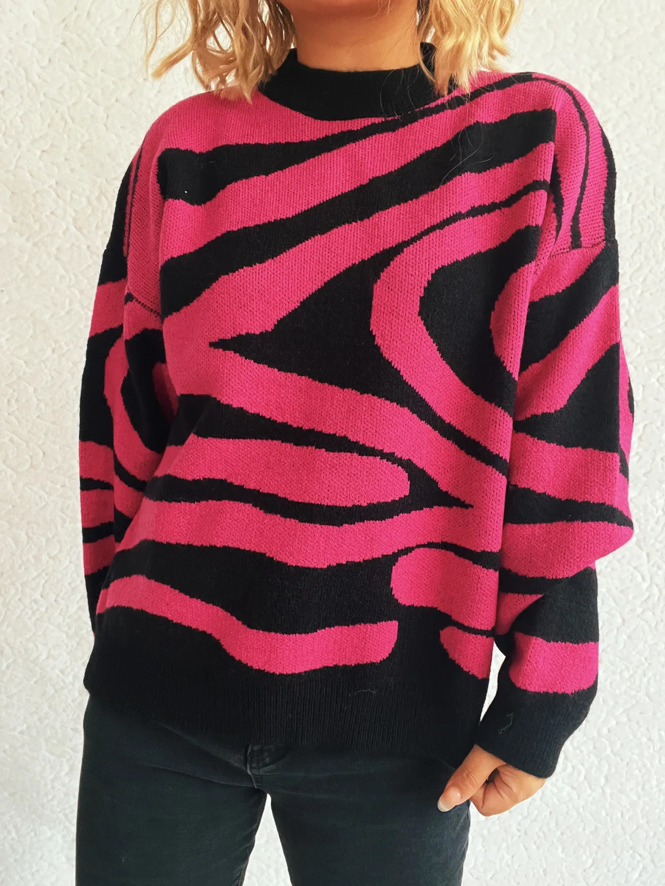 Zebra Print Round Neck Sweater - Image 14