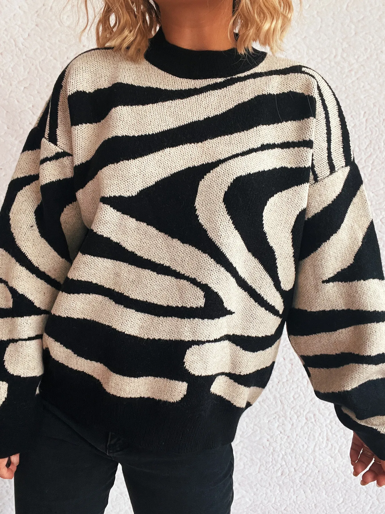 Zebra Print Round Neck Sweater - Image 3