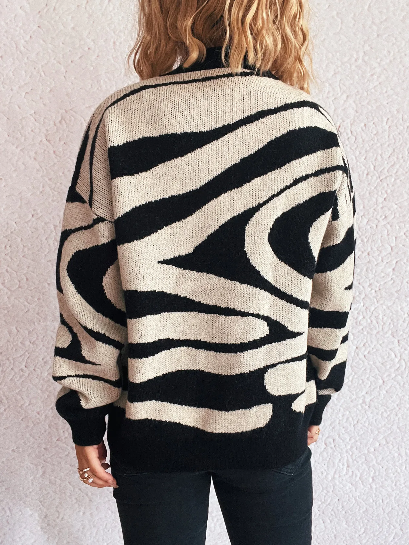 Zebra Print Round Neck Sweater - Image 5