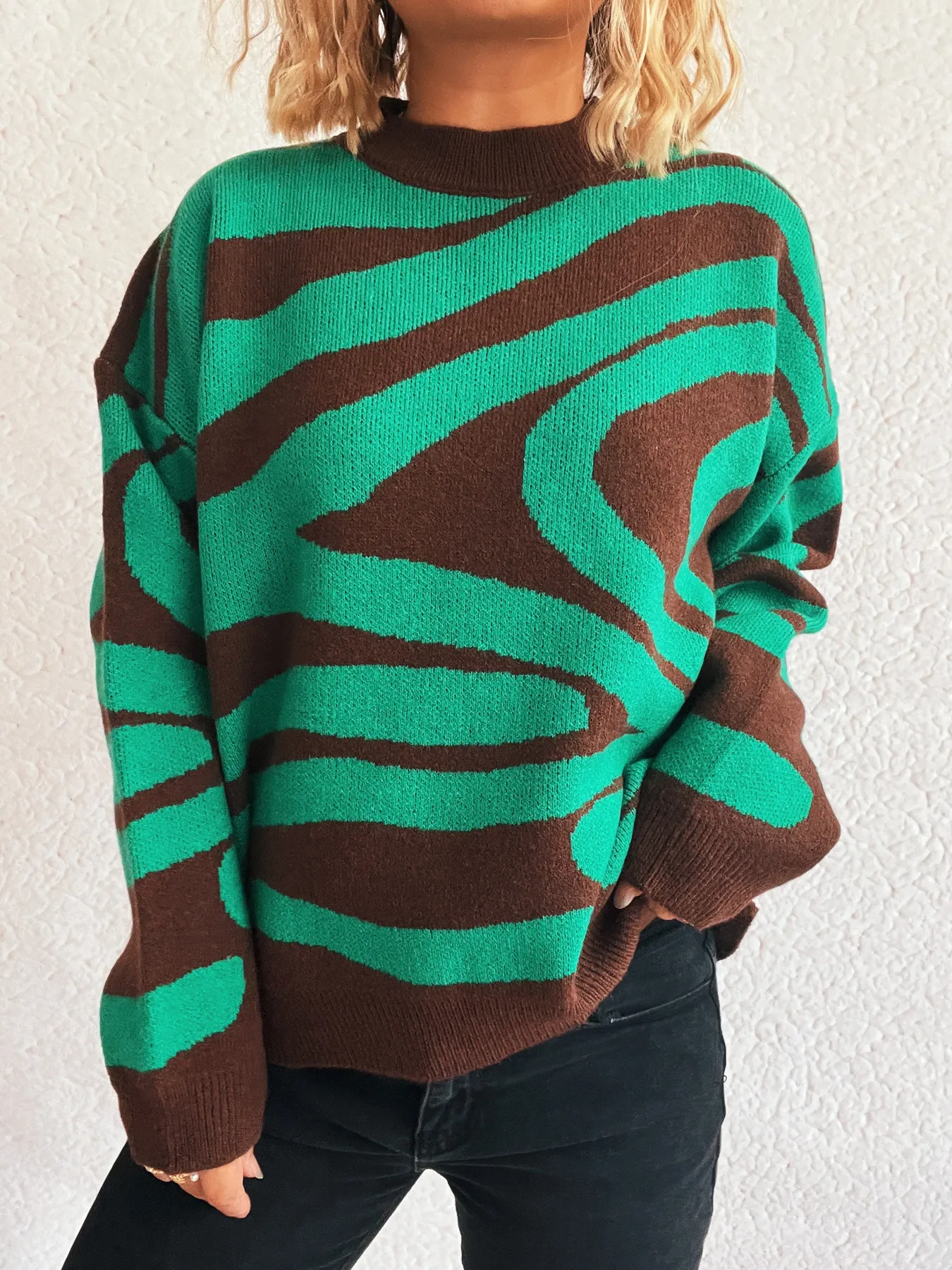 Zebra Print Round Neck Sweater - Image 7