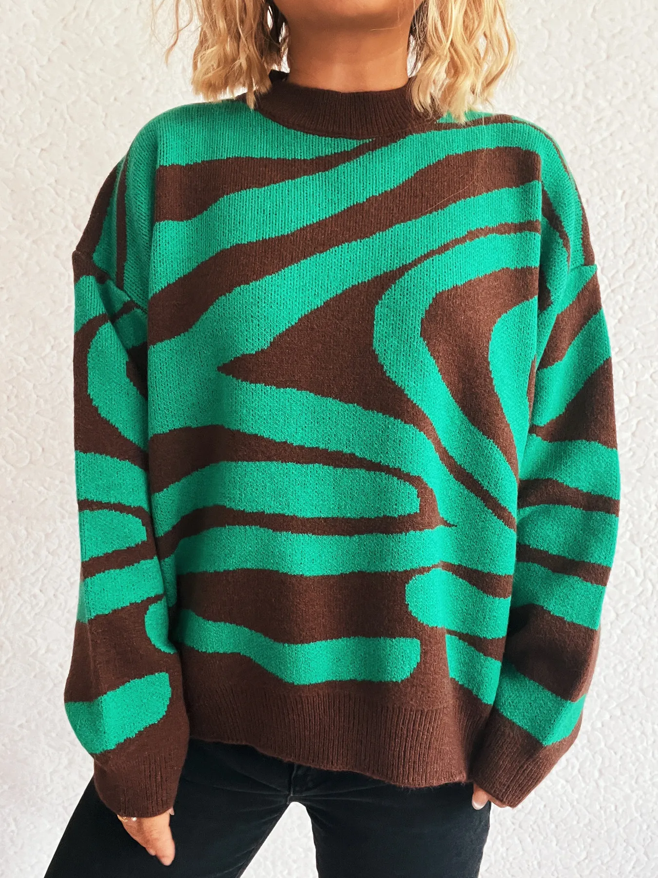Zebra Print Round Neck Sweater - Image 8