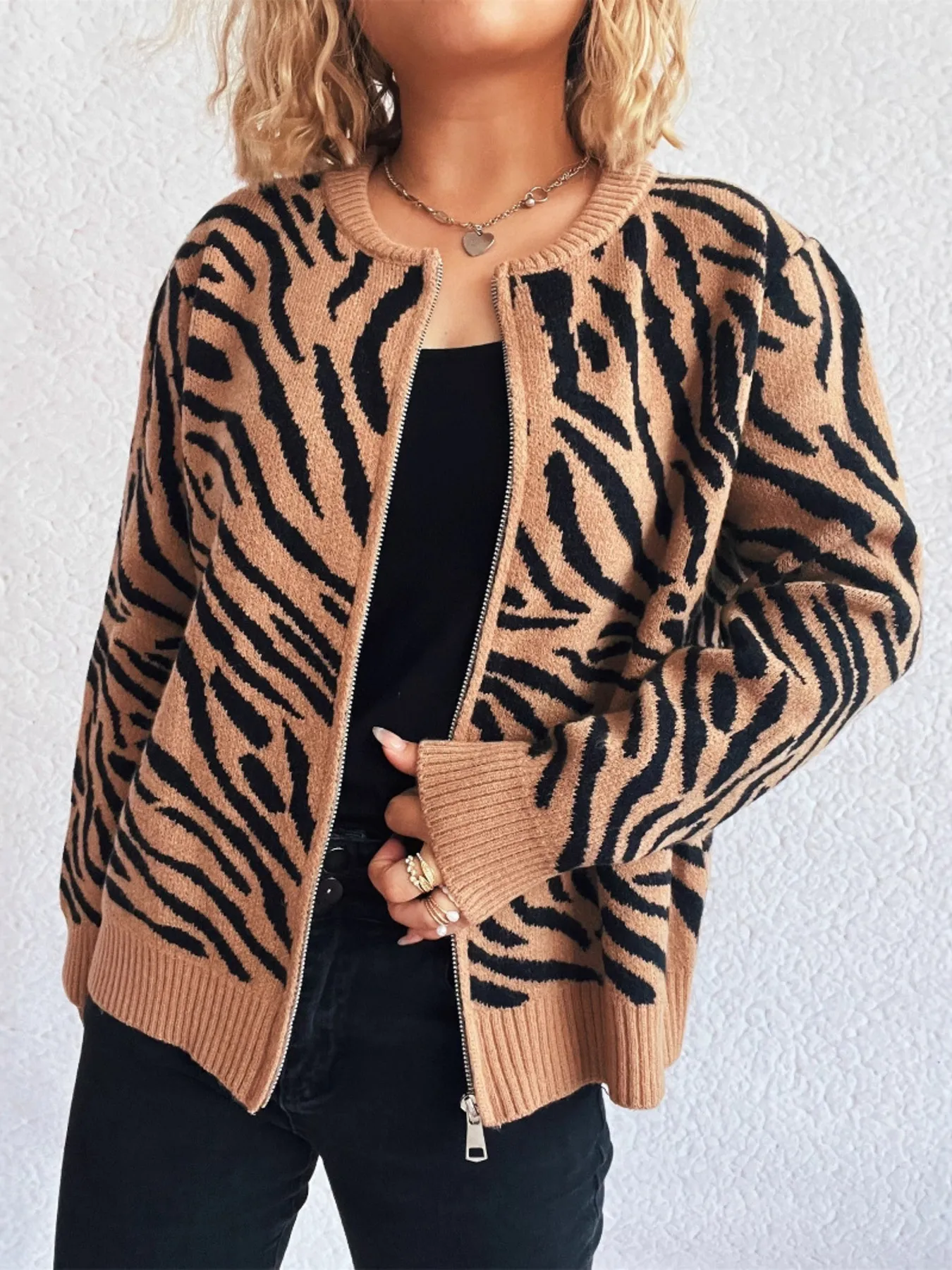 Zebra Print Zip Up Cardigan - Image 19