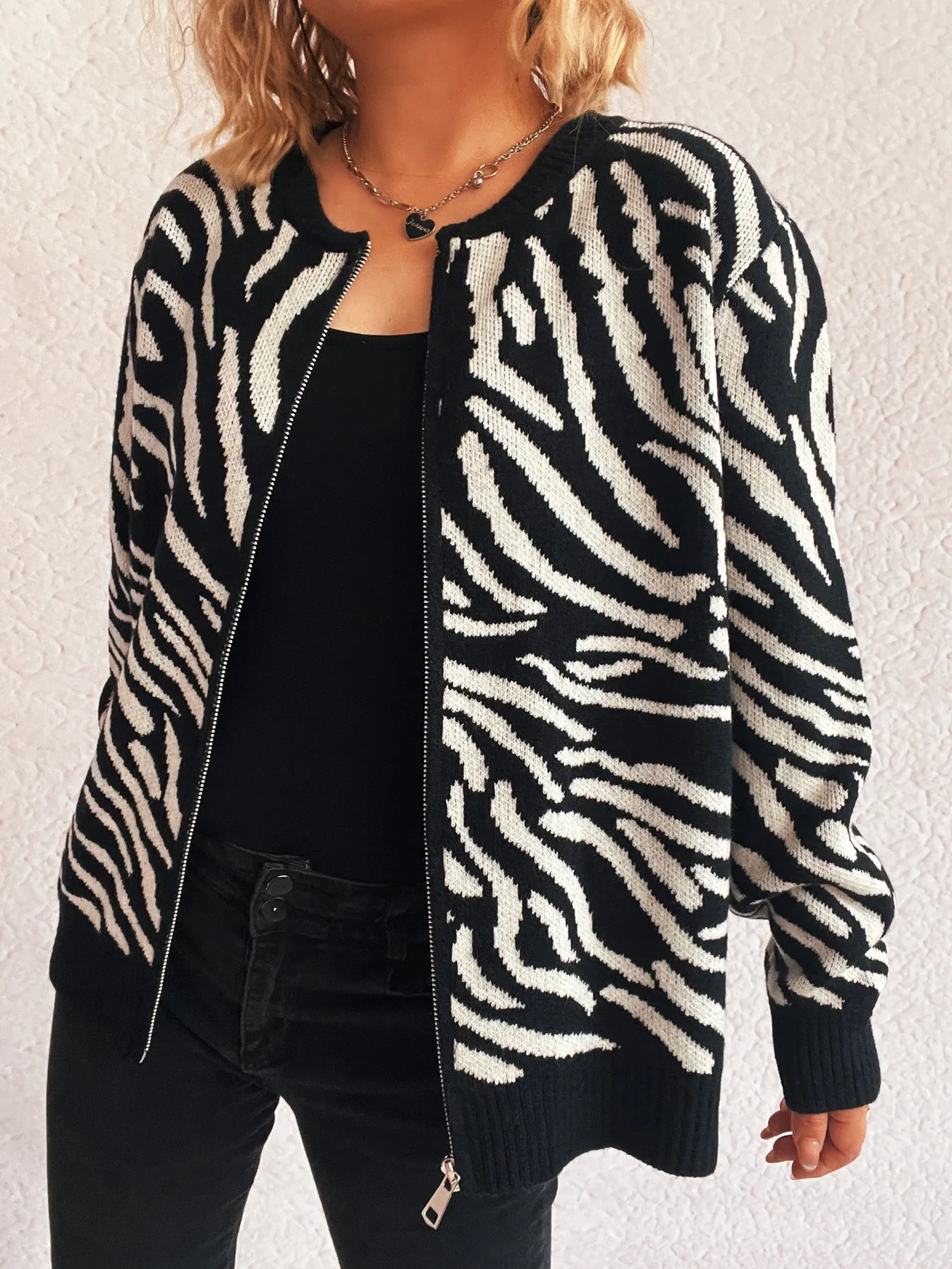 Zebra Print Zip Up Cardigan - Image 3