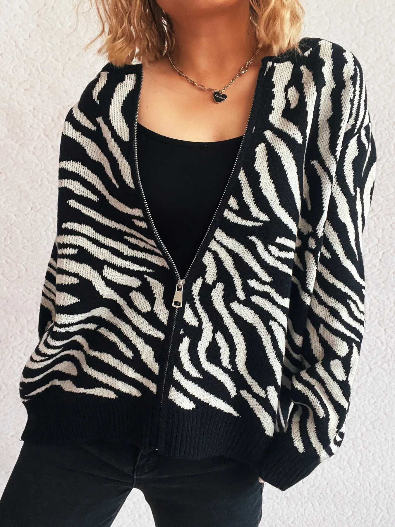 Zebra Print Zip Up Cardigan - Image 4