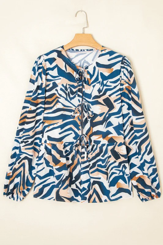 Zebra Tied Front Puff Sleeve Top - Image 2