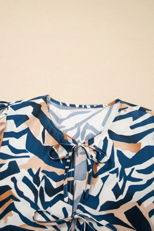 Zebra Tied Front Puff Sleeve Top - Image 4