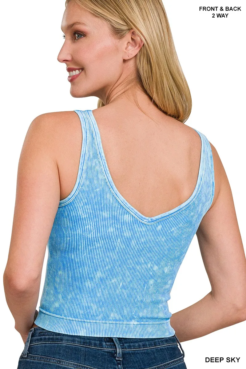Zenana 2 Way Neckline Washed Ribbed Seamless Tank Top - Image 3