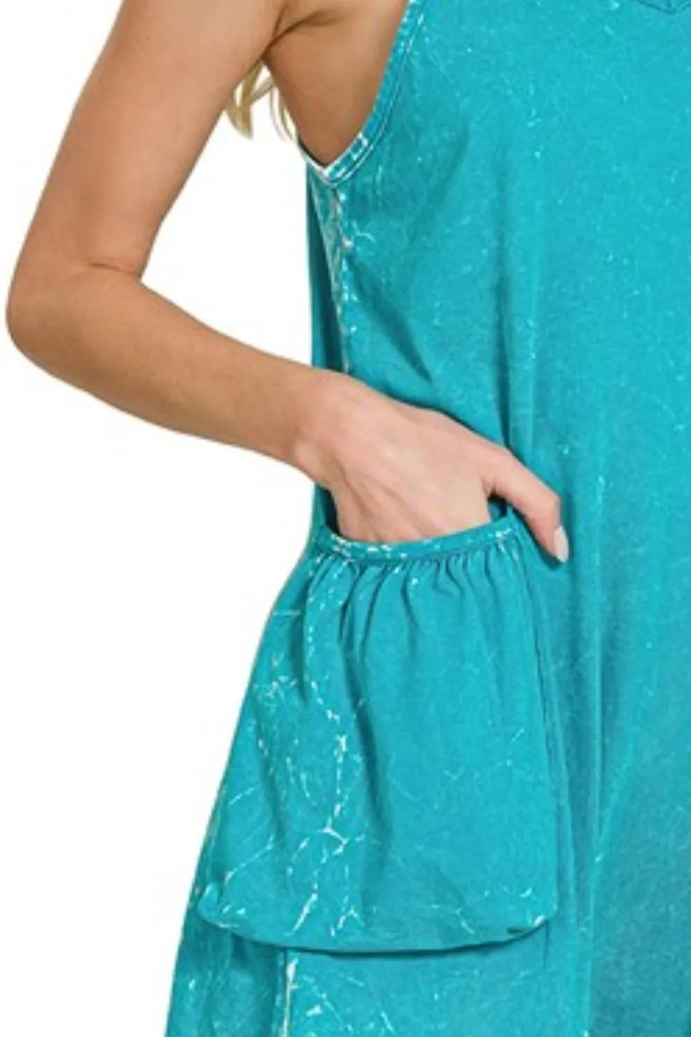 Zenana Acid Crinkle Washed Spaghetti Strap Romper - Image 3