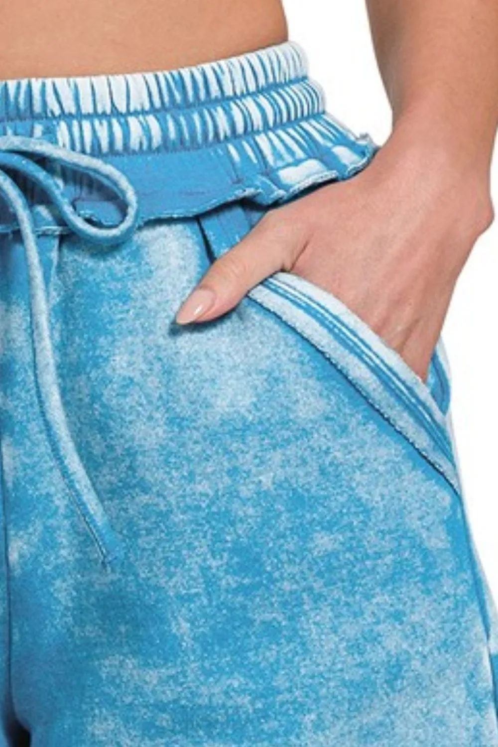 Zenana Acid Wash Fleece Drawstring Shorts With Pockets - Image 3