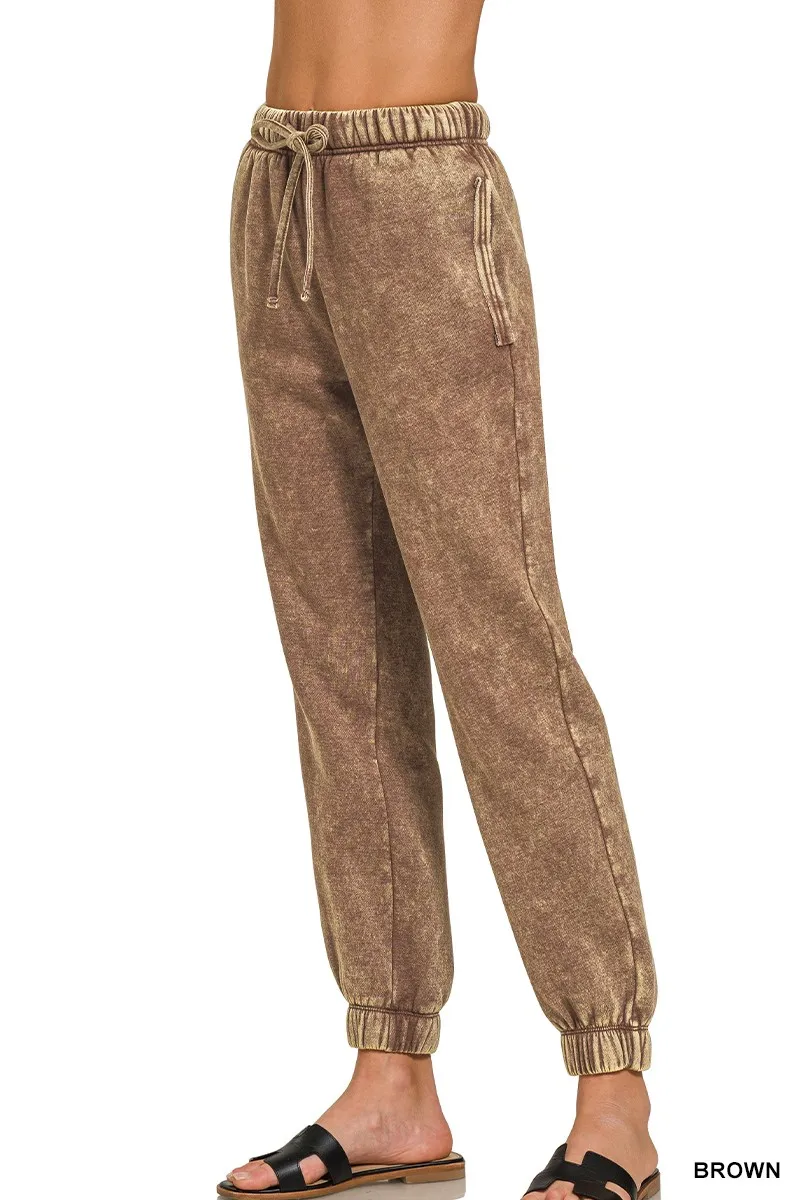 Zenana Acid Wash Fleece Sweatpants with Pockets - Image 3