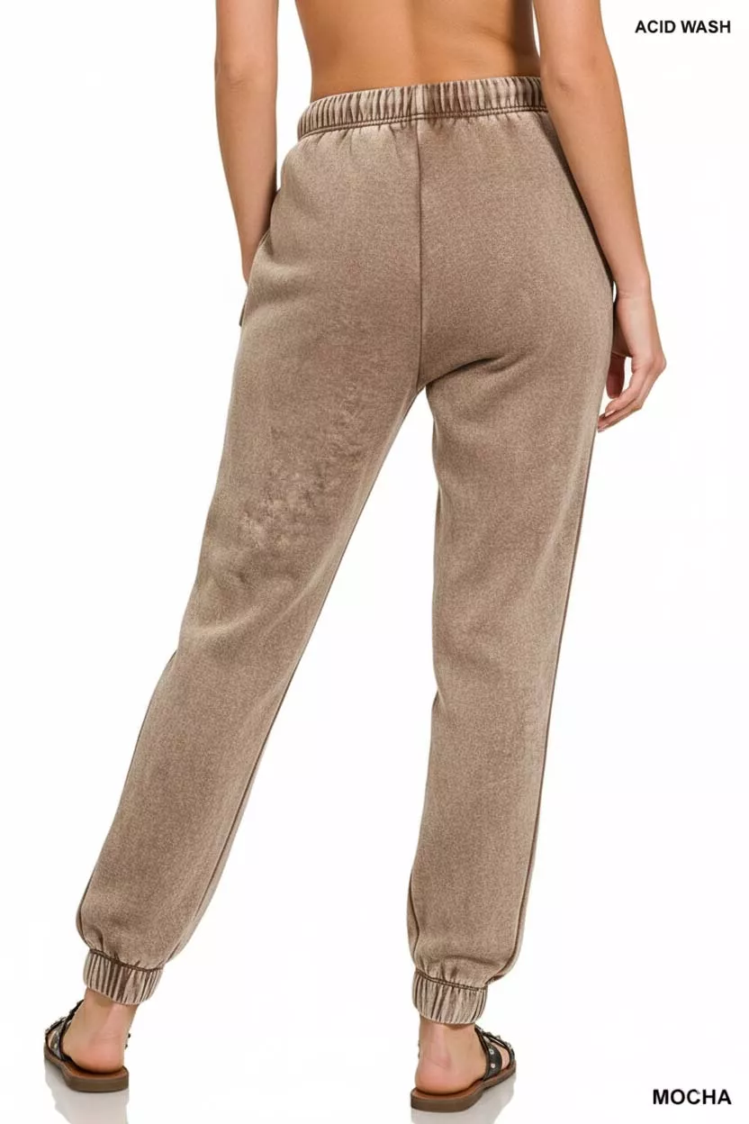 Zenana Acid Wash Fleece Sweatpants with Pockets - Image 3