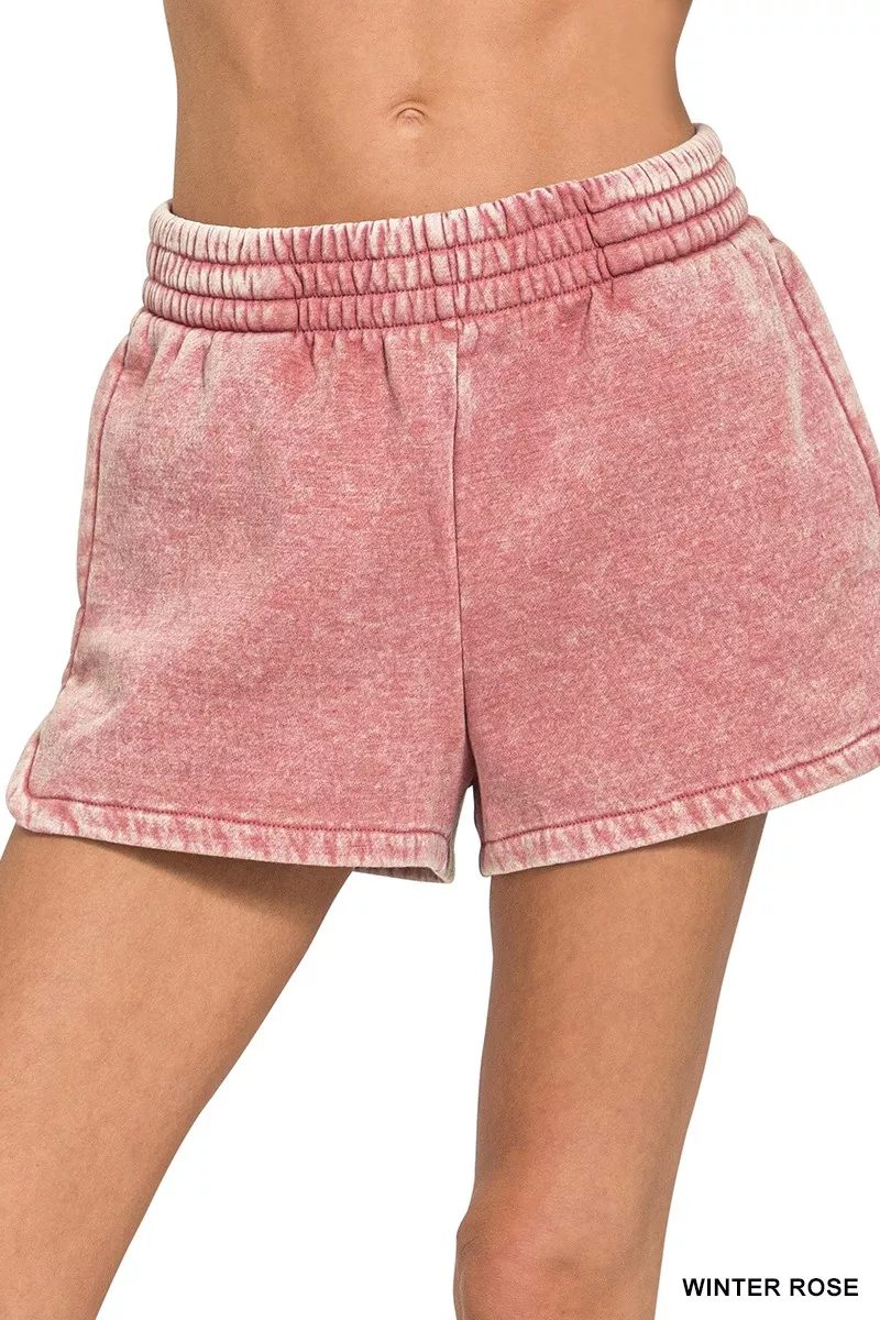 Zenana Acid Washed Elastic Waistband Dolphin Shorts - Image 4