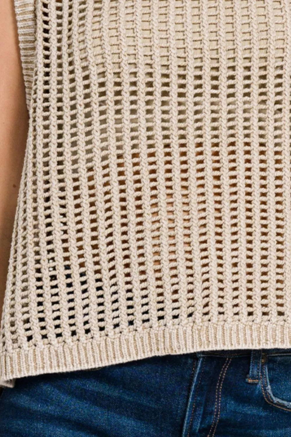 Zenana Acid Washed Fishnet Sweater Vest - Image 3