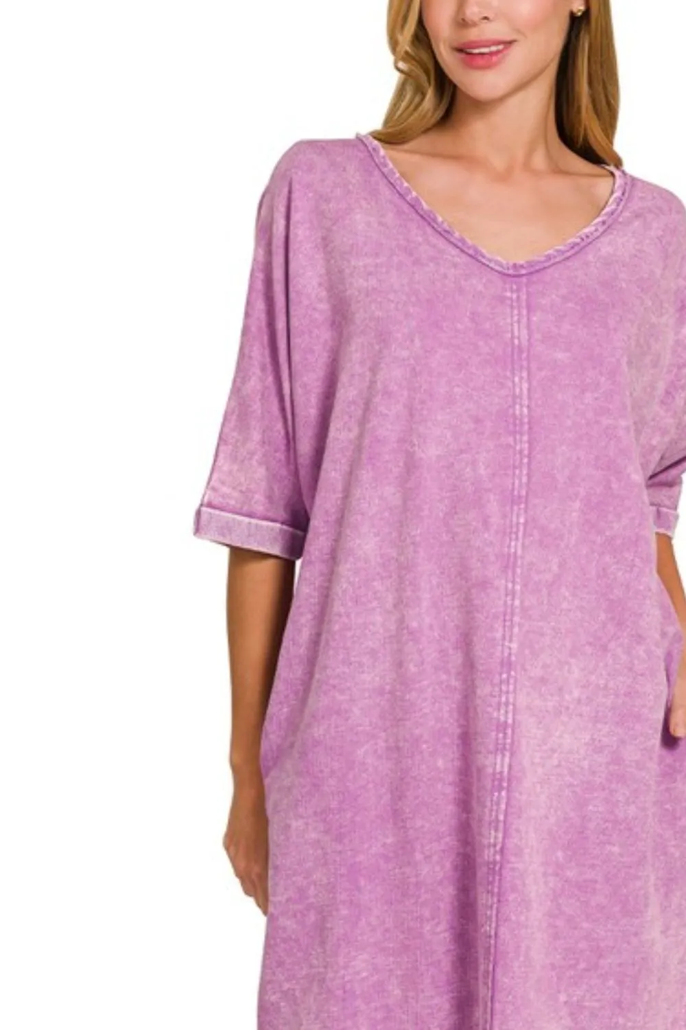 Zenana Acid-washed French Terry Tee Shirts Dress - Image 2