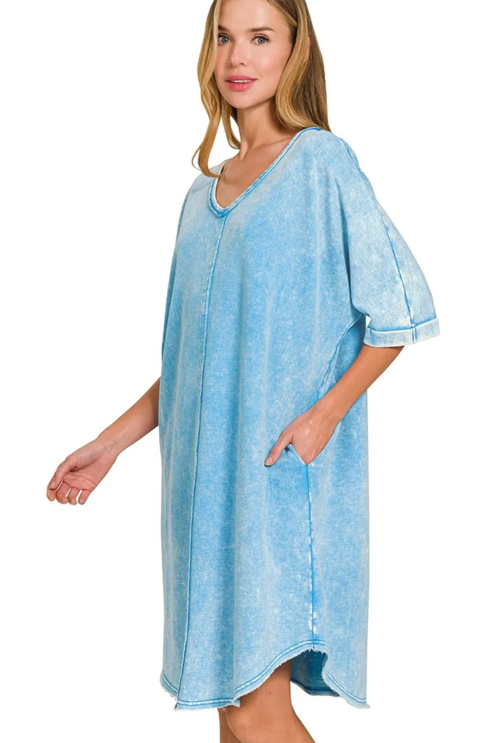 Zenana Acid-washed French Terry Tee Shirts Dress - Image 2